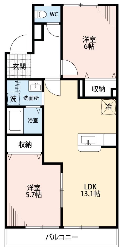 緑ヶ丘マンション(2LDK/4階)の間取り写真