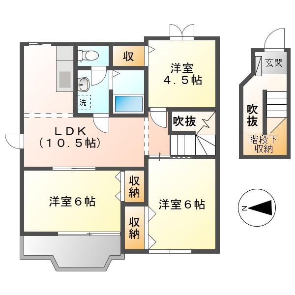 レーベン中畝D棟(3LDK/2階)の間取り写真