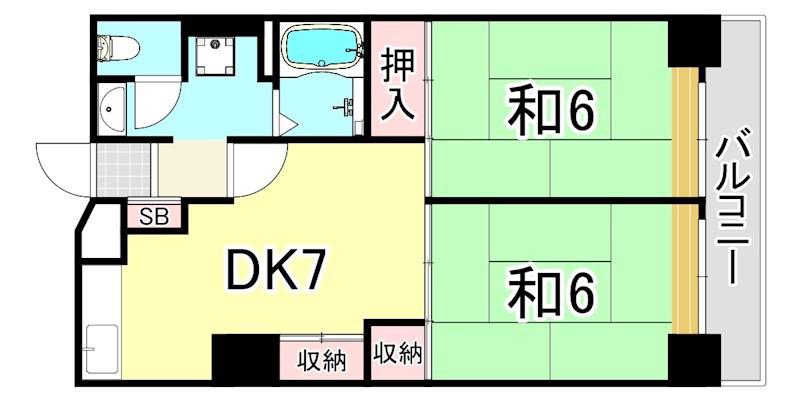 UR 武庫川2(2DK/16階)の間取り写真