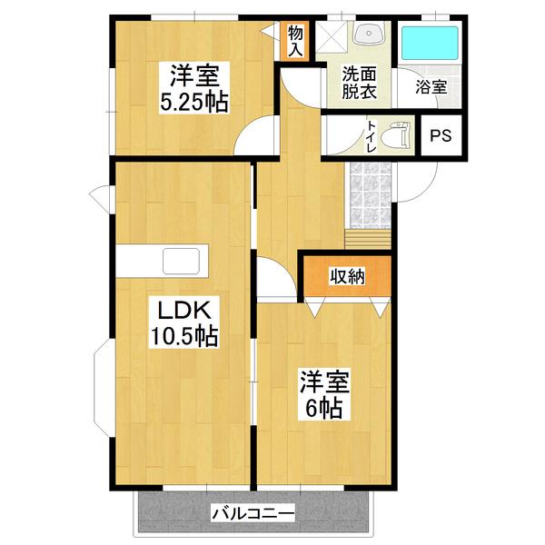 石幸ハイツB(2LDK/1階)の間取り写真