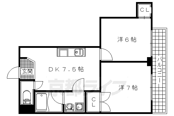ルミエール春日森(2DK/3階)の間取り写真
