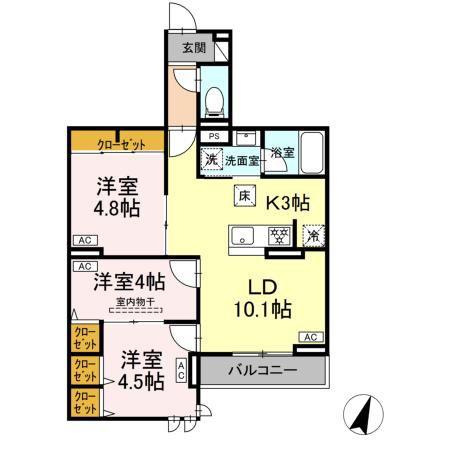 セレスティア中央 II(3LDK/3階)の間取り写真