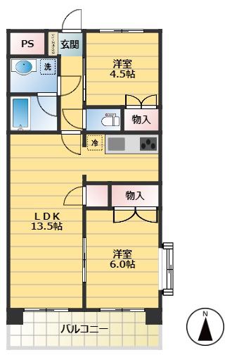 フローラル東葛西III(2LDK/6階)の間取り写真