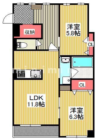 リーベVII(2LDK/6階)の間取り写真