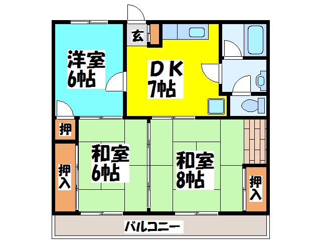88麦島(3DK/3階)の間取り写真