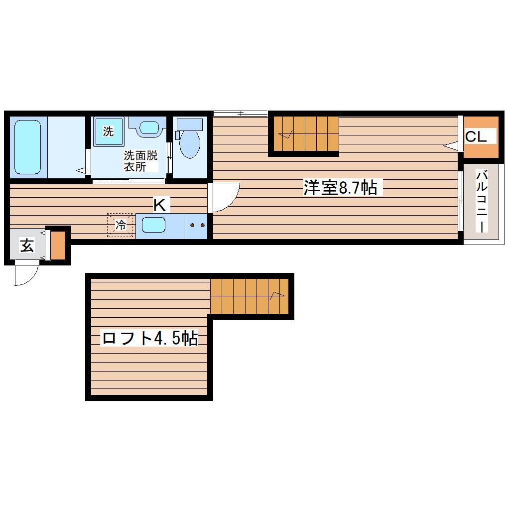 LINK STAGE郡山(1K/2階)の間取り写真