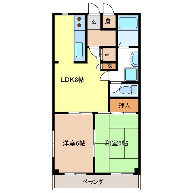 レジデンスイワタ(2LDK/3階)の間取り写真