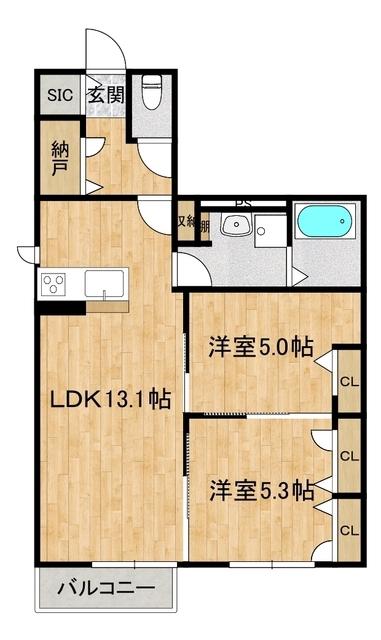 ラフテルI(2LDK/2階)の間取り写真
