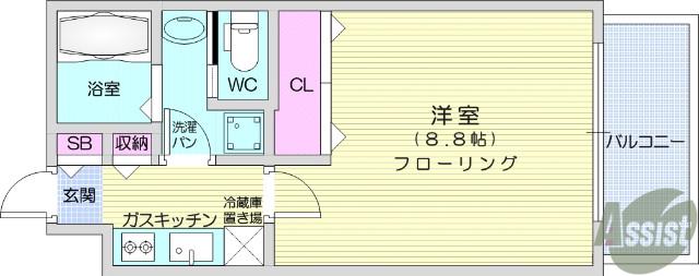 リビングステージ木町通(1K/2階)の間取り写真