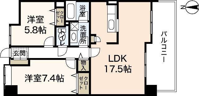 イワーサ楽々園(2LDK/1階)の間取り写真