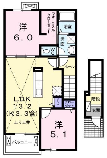 フォートレス(2LDK/2階)の間取り写真