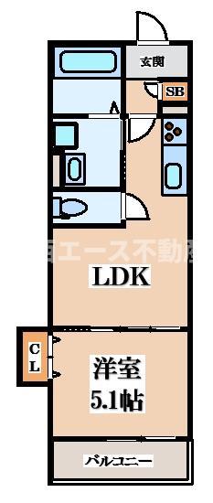 ラモーナ長瀬II(1LDK/1階)の間取り写真