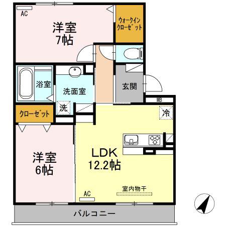 D-ROOM上地B棟(2LDK/2階)の間取り写真
