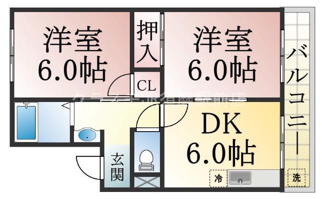 昭郷ツインハイツ(2DK/1階)の間取り写真