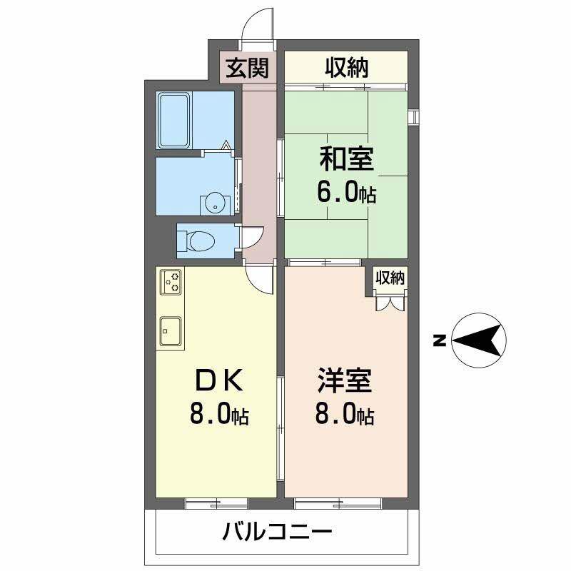 ドゥミール西山本(2DK/2階)の間取り写真