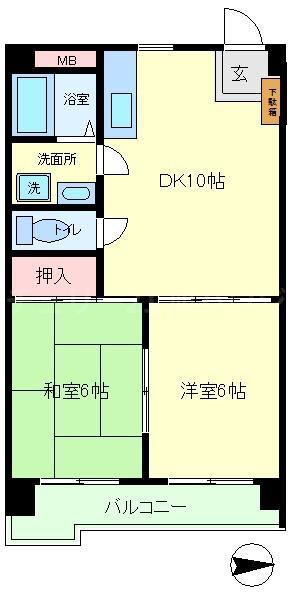 モンターニュ国領(2DK/1階)の間取り写真