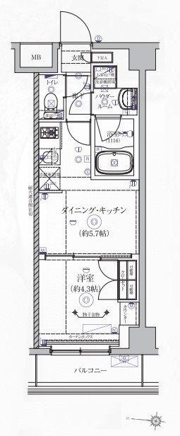 ヴォーガコルテ西新宿五丁目(1DK/1階)の間取り写真