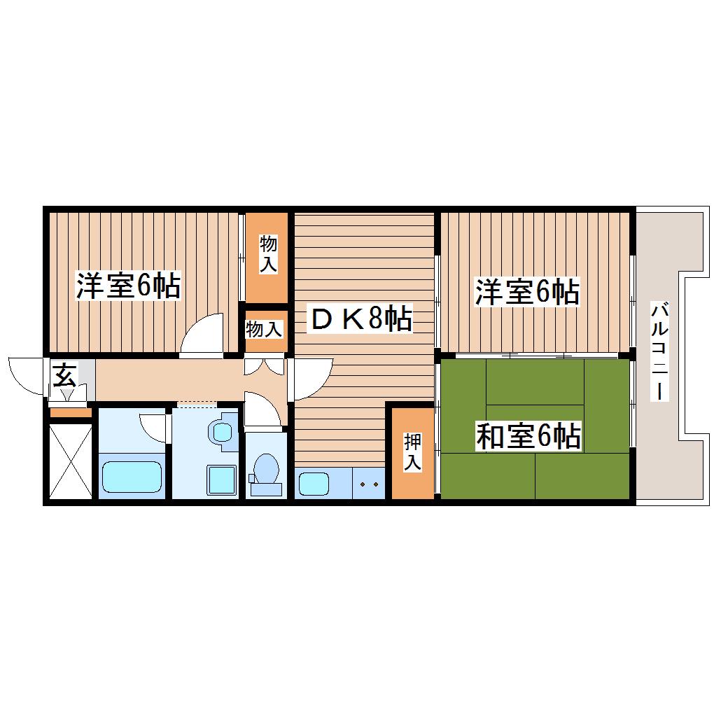JR仙石線 小鶴新田駅 徒歩11分 6階建 築33年(3DK/2階)の間取り写真