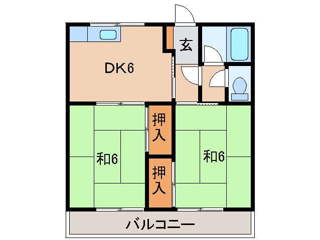 サンバース(2DK/1階)の間取り写真