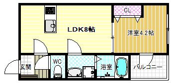 セレーノ藤井寺(1LDK/1階)の間取り写真