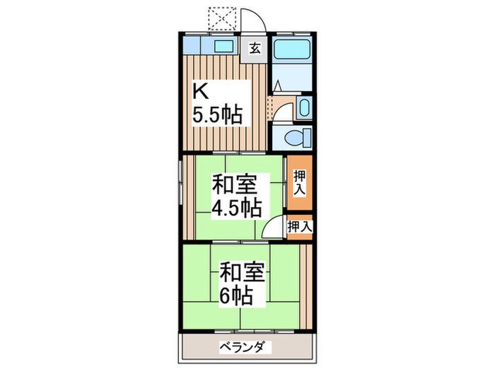 きつかわコーポ(2K/2階)の間取り写真