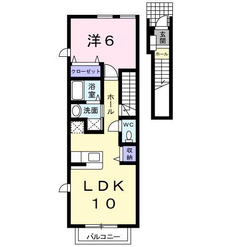 ソレイユ・コートB棟(1LDK/2階)の間取り写真