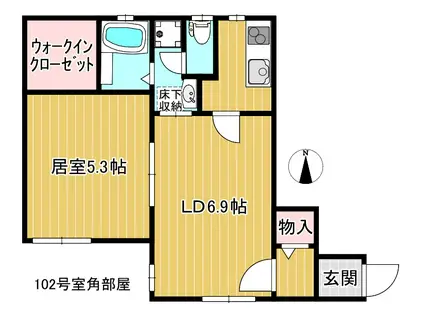 キャビン祖師谷(1LDK/1階)の間取り写真