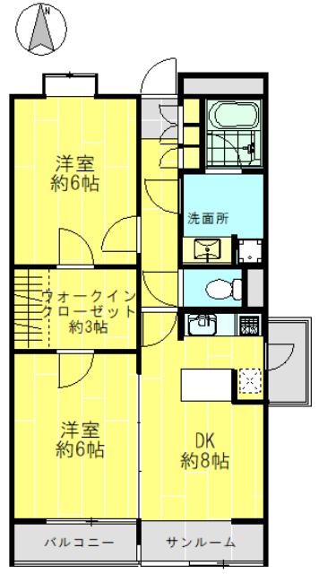 ダブルトゥエンティ新百合(2DK/3階)の間取り写真