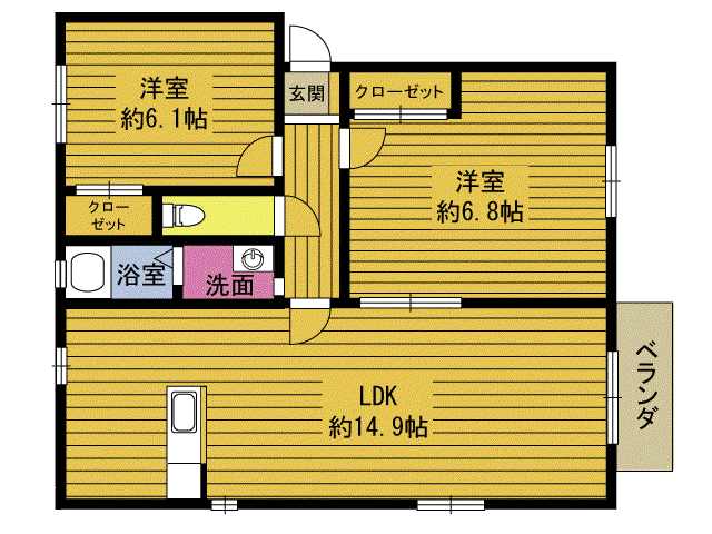 プライムコート羽屋I(2LDK/1階)の間取り写真