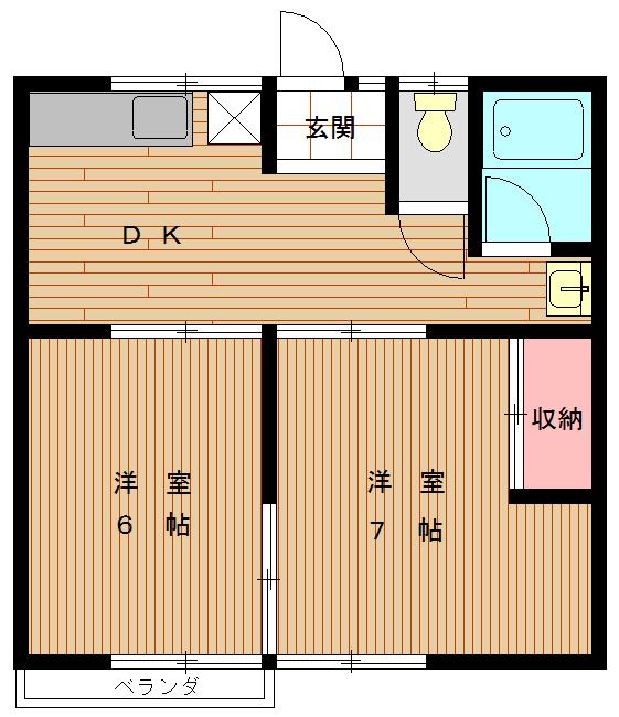 リバーサイドハウス(2DK/2階)の間取り写真