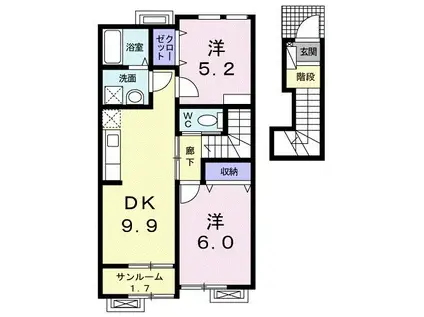 ベル ソレイユ III(2DK/2階)の間取り写真