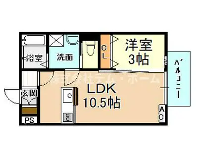 フリューゲルせいざん(1LDK/1階)の間取り写真