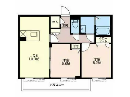 SCUDERIA ウエスト(2LDK/3階)の間取り写真