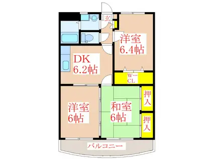 サンライズK&Y(3DK/1階)の間取り写真