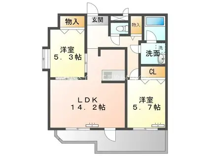 サンフィオーレ中郷(2LDK/2階)の間取り写真