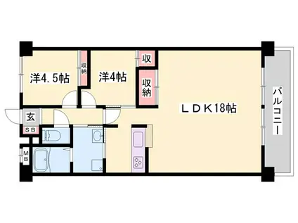 ロゼオ・パラッツォ(2LDK/1階)の間取り写真