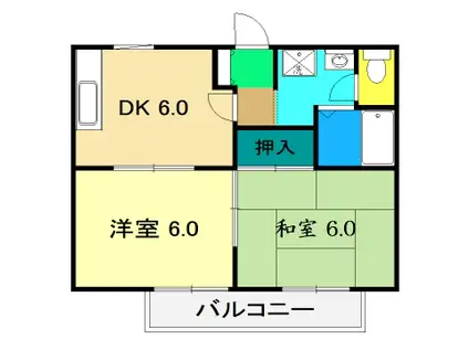 ハイツぶどうの木II(2DK/1階)の間取り写真