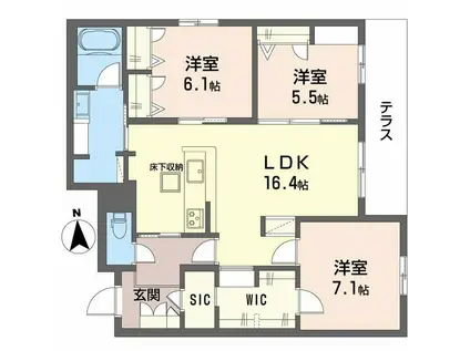 フレシア天王寺 北棟(3LDK/1階)の間取り写真