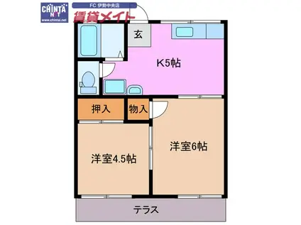 メゾン船江(2K/1階)の間取り写真