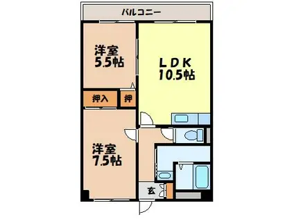 アクアリウス(2LDK/1階)の間取り写真