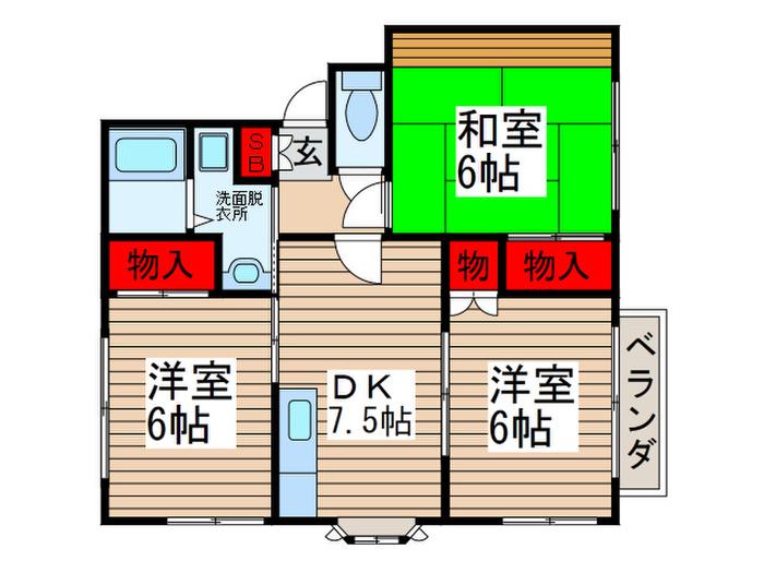 パインヒル21(3DK/1階)の間取り写真