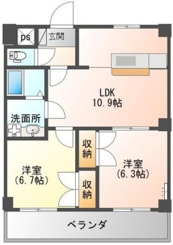 ルミナスハイム羽浦(2LDK/2階)の間取り写真