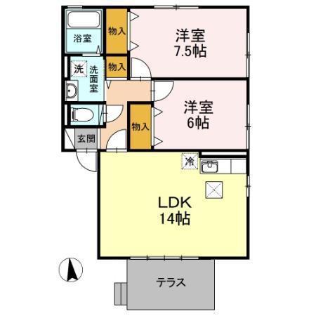 リビングタウン盛南 B(2LDK/1階)の間取り写真