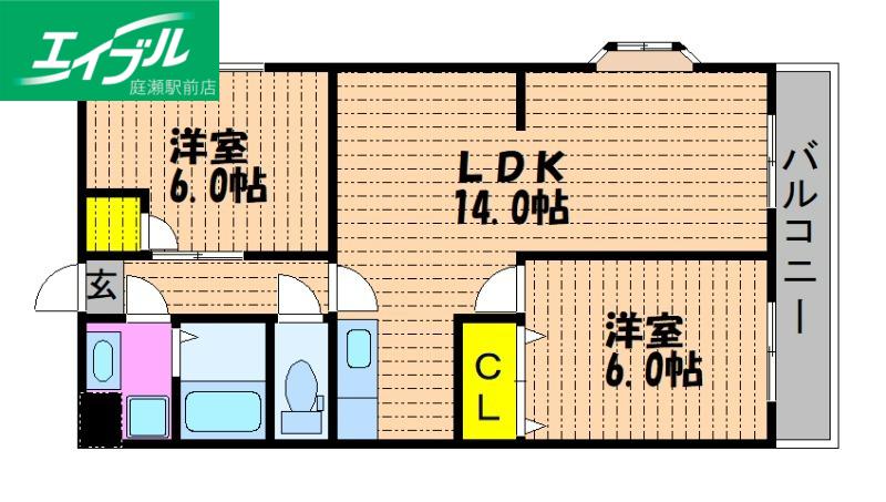 ブールヴァール陵南(2LDK/2階)の間取り写真