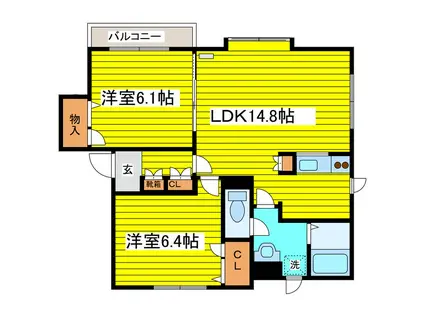 リバーフィールド(2LDK/1階)の間取り写真