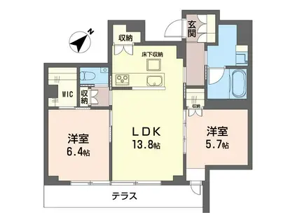 カッシーナ 大井(2LDK/1階)の間取り写真