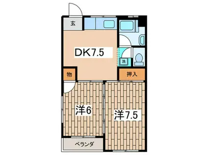 一の鳥居ハイツ(2DK/2階)の間取り写真