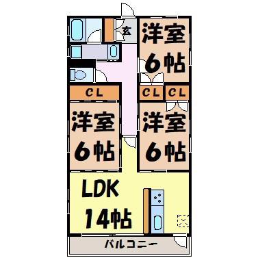 ビラ三秀上前津(3LDK/2階)の間取り写真