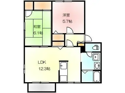 チェリータウン高松(2LDK/2階)の間取り写真