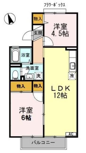 ハートランド B棟(2LDK/2階)の間取り写真